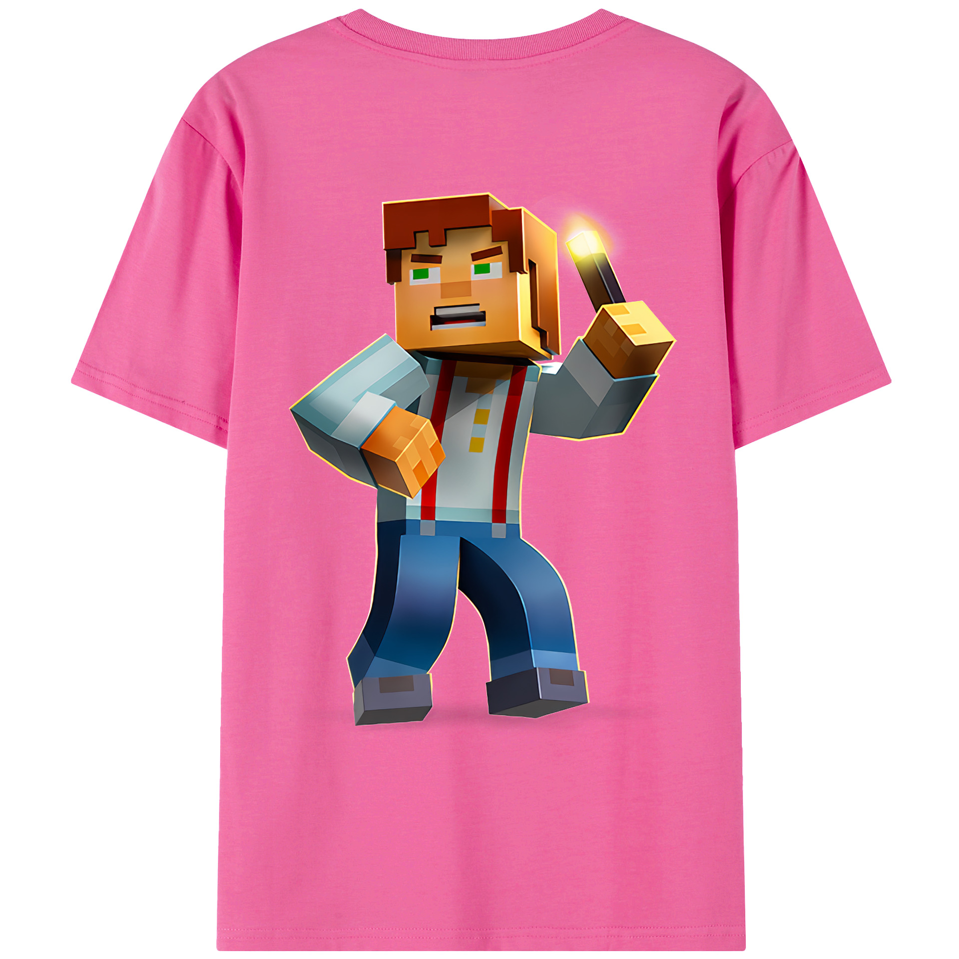 （画像用） マインクラフト ブロックの世界 Minecraft MC Block world レディース半袖Tシャツ(バックプリント)